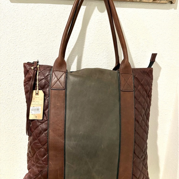 All Saints Brown Leather Rixey Quilted Tote
